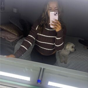 aeropostale cropped brown and white striped crew-neck sweater